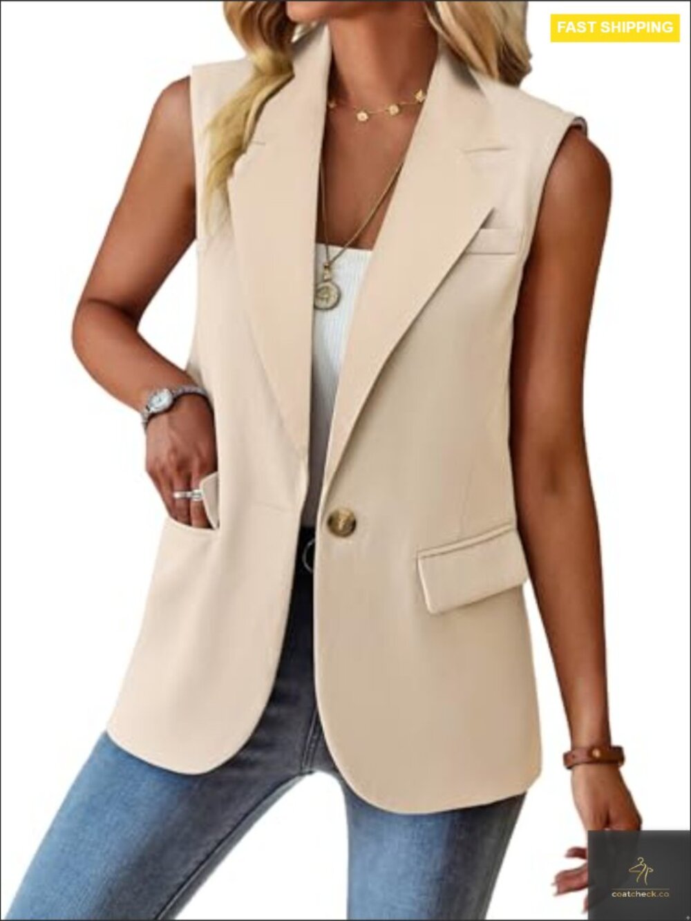 Sleeveless Blazer Vest Business Casual Work Jacket Trendy Office Outfit Regular - Picture 3 of 5